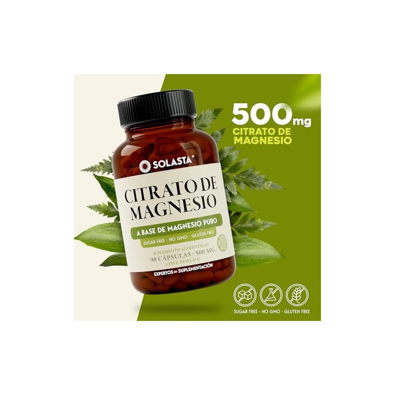 CITRATO DE MAGNESIO Solasta Cápsulas de 500mg de Fácil Absorción