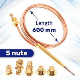 Universal Thermocouple for Gas Oven with 60 cm Length and Complete with 5 Nuts - Warranty 10 Years - MONTERAL