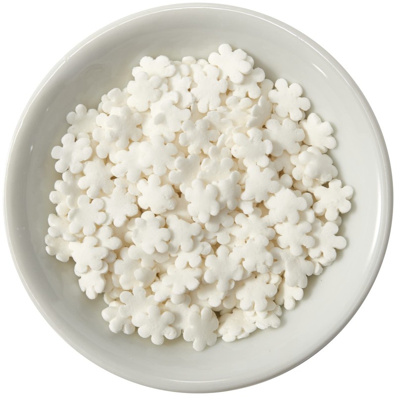 DecoPac White Snowflake Quins, 16.5oz, Fancy Sprinkles Shaped Like Snowflakes,