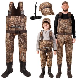 DaddyGoFish Neoprene Chest Waders for Kids and Adults, BootFoot, Fishing & Hunting with a Camouflage Caps, and a Wader Hanger
