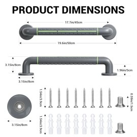 Grab Bar Rail 50cm/19.6in, Luminous & Non-Slip Bath Safe Handle for Elderly, Disabled Senior Auxiliary Support Handle for Bathtub Shower Bedroom Steps, Stainless Steel & ABS (Grey-2Pack)