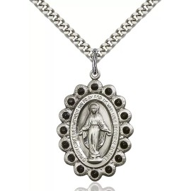 Bliss Sterling Silver Miraculous Immaculate Conception Mary Medal Necklace 24" Chain
