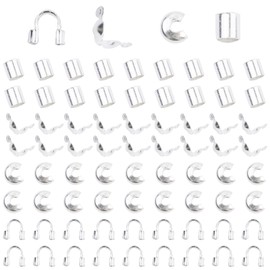 1400 Pieces Brass Tube Crimp Beads Wire Guardians Crimp Bead Knot Covers Bead Tips Knot Covers for DIY Bracelets Necklaces Jewelry Making Crafts Supplies (Silver)