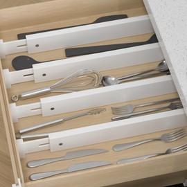 Ruichang Drawer Dividers Organizer Separators Expandable - Bamboo 4-Pack Adjustable Drawer Organization Inserts for Clothes, Kitchen Utensils, and Dresser (White, 17-22'')