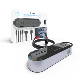 Atomi 150W Car Power Inverter with 2 AC 110V Outlets + 2 USB-C Ports + 2 Smart Charge USB Ports