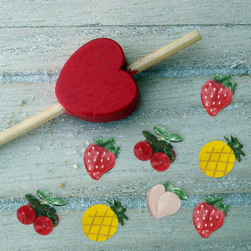 Mini Cherry Hair Clips 2-Pack, Acetate Fiber Small Hair Claws