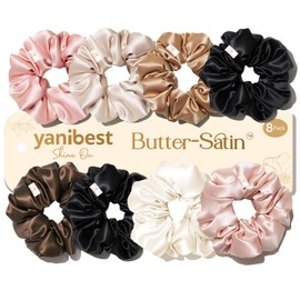 Yanibest 8 Pcs Satin Scrunchies - Silk Scrunchies Ponytail Holders, Soft Satin Hair Ties No Damage，Hair Accessories for Women Girls