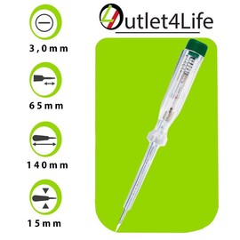 O4L Single Pole Voltage Tester / Phase Tester with Fixed Integrated Glow Lamp, Screwdriver Blade and Metal Clip Made in Germany, Pack of 2