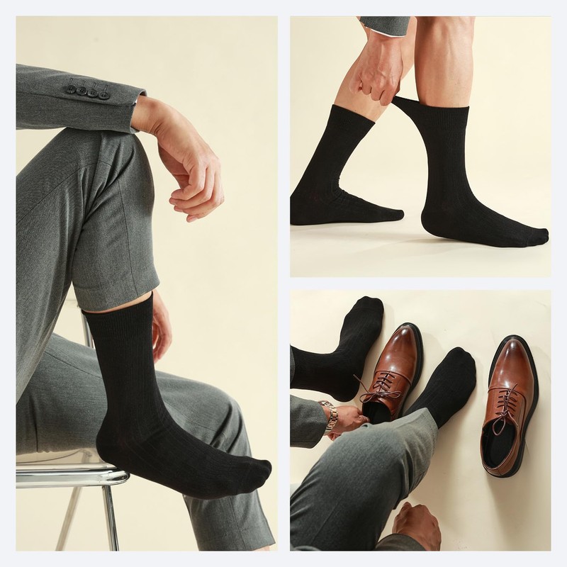 WARIKI Classic Rib Business Socks, Set of 6 Pairs, Black