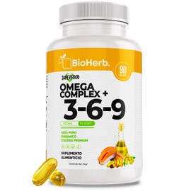 BioHerb® | Omega Complex+ 3, 6 y 9 con Alta Concentracion de EPA y DHA Naturales con 90 SoftGels de 1000 mg (Suministro 90 Días) – Mezcla de Aceites E