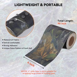 GearOZ Camo Silencing Tape for Hunting, 4"x90" Camouflage Lurk Tape Self-Adhesive Fabric Tape Roll for Metal Gun Hunting Gear Accessories, Waterproof Silence Tapes for Quieting Duct Wrap