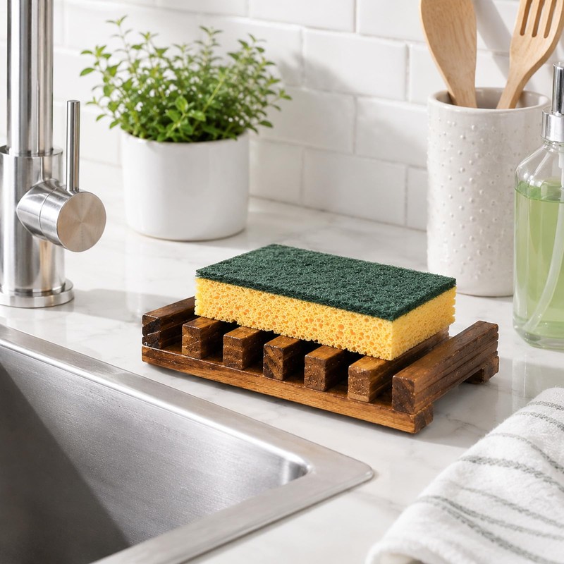 Wooden Soap Holder, Teak Soap Dish Wooden Sponge Holder for