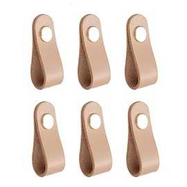feedal Leather Handles Pull Handle Pull Handles for Dresser Drawers 7cm Single Hole Cabinet Knobs Drawer Knob Pull Handle Genuine Leather Beige 6 Packs(Beige)