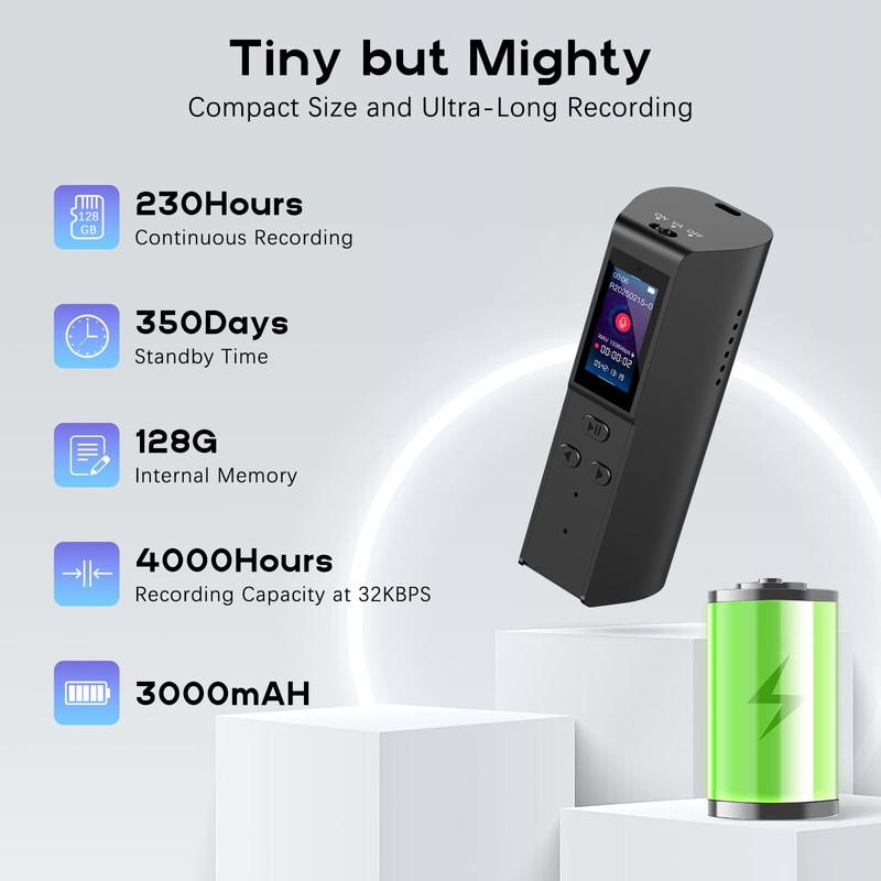 HEVAVW 128GB Voice Activated Recorder with Playback: Magnetic Audio Recorder