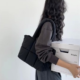 Mekong Delta Stuff Me, I'm Puffy Tote Bag for Teens, Women, Lightweight Puffy Quilted Bag for School, Beach, Travel, Work (black)