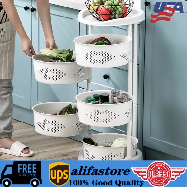 5 Layer Kitchen Rotating Organizer Rack Fruit Vegetable Storage Basket