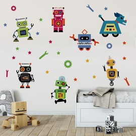Runtoo Robots - Calcomanías de pared educativas para el aula y el recámara de los niños
