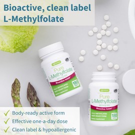 Igennus Healthcare Nutrition Igennus Pure Methyl Folate 400 mcg, 180 Tablets, Clean Label, Methylated Form of Folic Acid 5-MTHF (Vitamin B9), Vegan, Suitable for Pregnancy, One-a-Day, 6 Month Supply