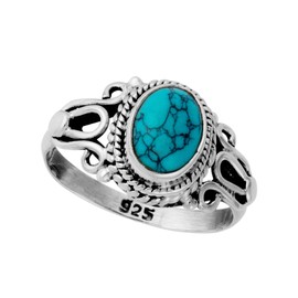 81stgeneration Women's .925 Sterling Silver Vintage Style Simulated Turquoise Oval Gemstone Ring, Turquoise