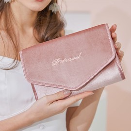 Jewelry Rolls, Travel Jewelry Organizer Roll, Foldable Jewelry Case, Women Jewelry Storage Bag for Journey-Rings, Necklaces, Earrings, Bracelets, Watches, Brooches by VanFn P.Travel Series(Pink)