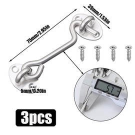 Senshuomy Hook Eye Latch Door Lock, Silver Cabin Hooks Stainless Steel Heavy Duty Gate Latch with Screws for Cabinet Closet Door Window Garage Gate, Sliding Door, Bedroom (75mm)
