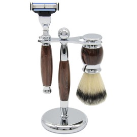 Union Razors SS4W Three Piece Shave Kit with Razor, Shaving Brush & Stand
