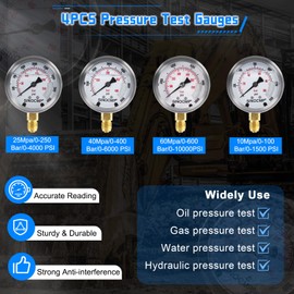 SINOCMP Hydraulic Pressure Test Kit with 4 Gauges 10/25/40/60Mpa, 3 Test Hoses, 10 Couplings, 1 Aluminum Case, Hydraulic Diagnostic Tester Set for Excavator Construction Machinery