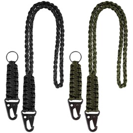 FYSL Paracord Key Chain, Pack of 4 Lanyard with Carabiner, 2 Colours, Braided Lanyard, Long Neck Strap for Motorcycle, Car, Camping, Hiking, Men, Women, Children, Black and Army Green