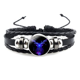 Xeyau 12 Constellation Capricorn Bracelets Spirilet Bracelet Zodiac Constellation Bracelet Zodiac Signs Guardian Fluorescent Woven Leather Bracelet for Women Men Jewelry (J-Capricorn(12.22-1.19))