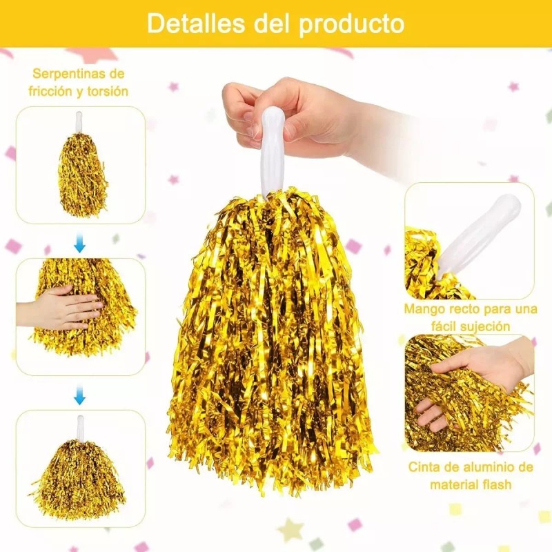 Pom Pon 12 Pares De Pompones Mechudos Fiesta Batucada Pom