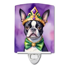 Caroline's Treasures Boston Terrier King of Mardi Gras Ceramic Night Light Compact, UL-Certified, Ideal for Bedroom, Bathroom, Nursery, Hallway, Kitchen, 6x4x3, Multicolor