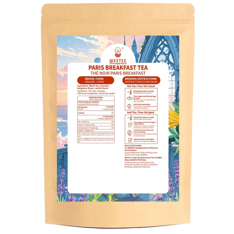 WT WEETEE Paris Breakfast Black Tea,100 Count Paris Black Tea