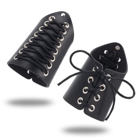 NBEADS 1 Pair Black Leather Cycling Wrist Guards, Medieval Leather Buckle Bracers Wrist Band Adjustable Knight Retro Renaissance Arm Guards for Halloween Decoration Punk Cosplay