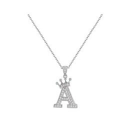 BELUCKIN Crown A-Z Initial Necklace Silver Plated Sparkling Crystal Monogram Letters Pendant Necklaces for Women Alphabet Name Jewelry Gift (A)