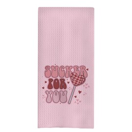 uinwk Funny Valentine's Day Kitchen Towels, Trendy Retro Pink Heart Valentine Hand Towels for Bathroom, Valentine's Day Dish Towels Tea Towels, Pink Valentine's Day Decorations, 16x24 Inches