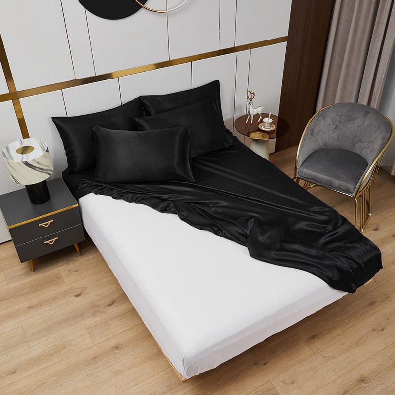 DuShow Fitted Sheet-Deep Pocket Satin Silky Bed Sheet,Breathable Soft and