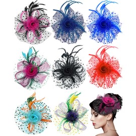 8 Pieces Fascinators Hats Tea Party Hats for Women Girls Flower Feathers Mesh Hat for Cocktail Party Church Wedding Christmas (Stylish Color)