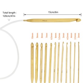 Unvtap Tunisian Crochet Hook, 12 Pieces, Tunisian Bamboo Afghan Crochet Hook Set, Crochet Hooks Tunisian for Beginners, Home Use, Sweaters, Socks, Scarves (3-10 mm)
