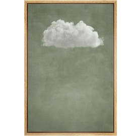 MUDECOR Framed Canvas Print Wall Art Minimalist Floating Cloud Modern Green Sky Illustrations Modern Art Minimal Relax for Living Room, Bedroom, Office - 16"x24" Natural