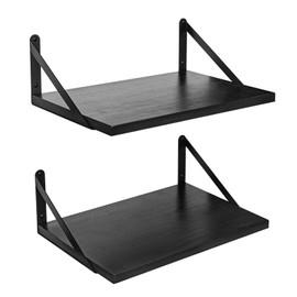 SAUMONIERES Floating Shelves Wall Bookshelf for Bedroom Bathroom Living Room Wood Wall Mounted Wide Deep Storage, Black Painted Wall Shelves Set of 2