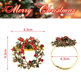 Kesote 6Pcs Christmas Wreath Napkin Rings, Christmas Themed Napkin Holder Napkin Buckles for Xmas Holiday Wedding Party Dinner Table Decoration