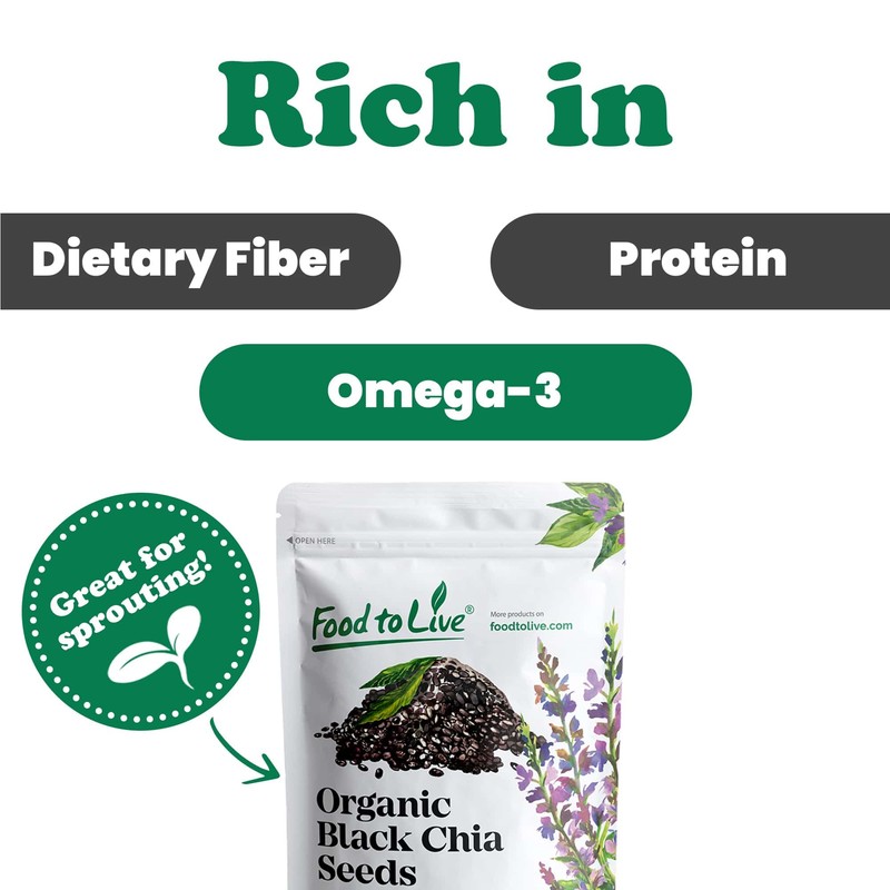 Food to Live - Organic Black Chia Seeds, 8 Ounces