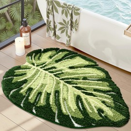 LUMI - Lindas alfombras de baño con planta de hojas verdes, suaves, esponjosas, de felpa, absorbentes, de secado rápido, antideslizantes, lavables a máquina para piso de ducha, baño, recámara, 60X80CM