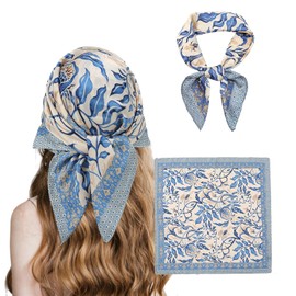ZesNxj Kopftuch Damen Sommer, Bandana Damen, Quadratisches Grafikdruck Seidentuch Damen, Blau Elegantes Kopftücher für Damen Haarschmuck Opftuch Taschentuch HalsHandgelenk (70cmx70cm)