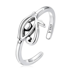 WOSTU Evil Eye Ring Adjustable Rings For Women 925 Sterling Silver Turkish Eye Rings Mal De Ojo Jewelry for Women Girl Energy Protection Ring Stackable Ring, Sterling Silver, No Gemstone