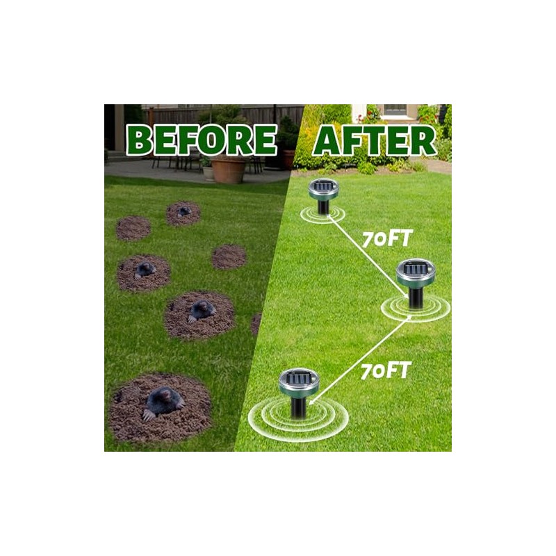 Solar Powered Mole Repellent 10 Pack, Effective Ultrasonic Gopher Repeller