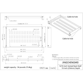Jingchengmei 2 Pack of 1U Disassembled Vented Cantilever Server Rack Mount Shelf 10" (254mm) Deep for 19" Network Cabinet or Equipment Rack (10V2PC)
