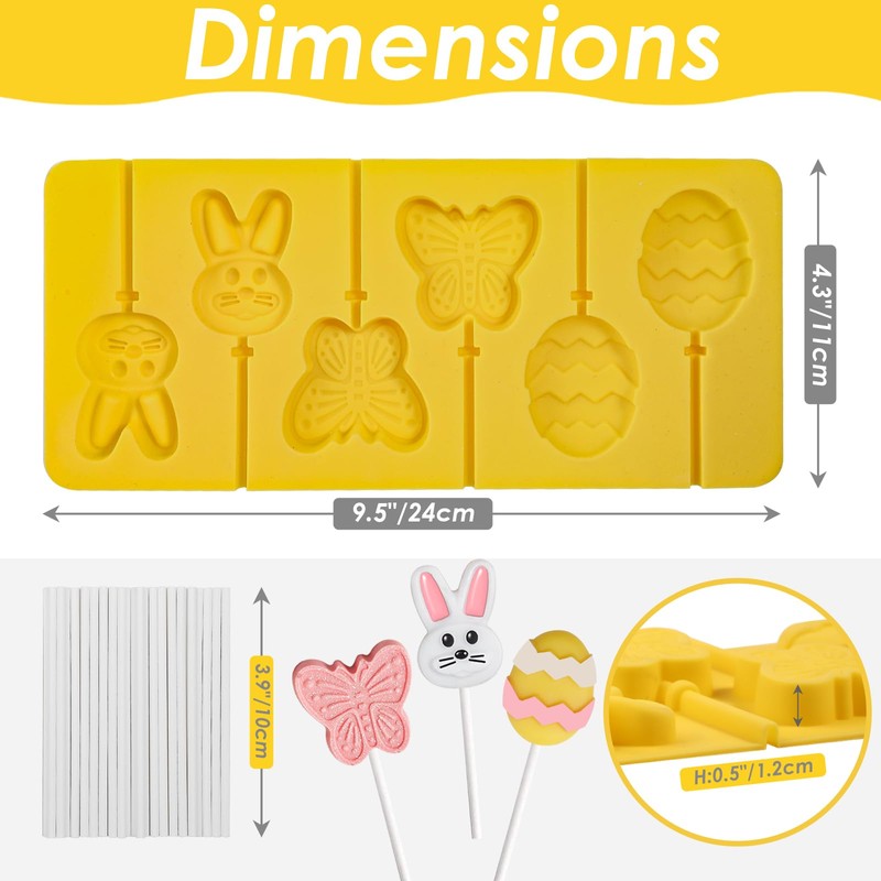 Kamehame Easter Lollipop Molds, Silicone Bunny Egg Butterfly Lollipop Molds