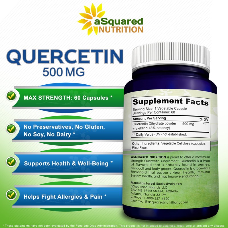 aSquared Nutrition Quercetin 500mg Supplement - 60 Capsules - Quercitin