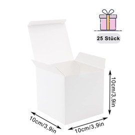 Pack of 25 Gift Boxes Kraft Paper White, 10 x 10 x 10 cm Cardboard Boxes, Cardboard Boxes with Lid, Gift Box Square for Gifts, Party, Birthday, Wedding